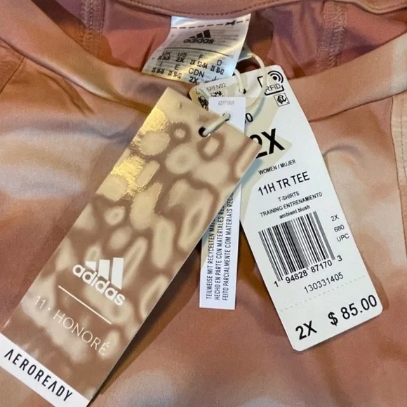 NWT ADIDAS 11 HONORE  TRAINING TEE BLUSH COLOR GLAM PRINT  (PLUS SIZE) SIZE 2X - Picture 5 of 8
